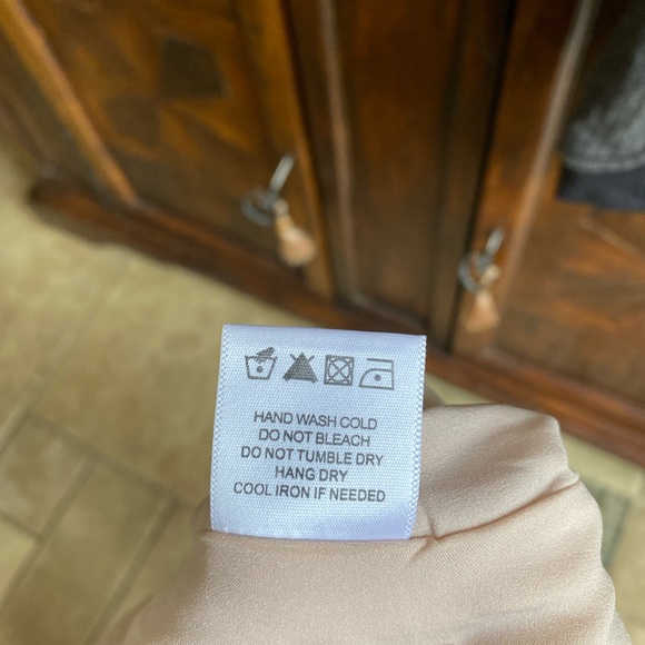 NBD Medium Peach Beige Off Shoulder Faux Wrap Dress. - Picture 5 of 6